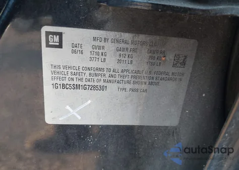 2016 Chevrolet Cruze Ls Auto z USA, uszkodzony, nr VIN 1G1BC5SM1G7285301